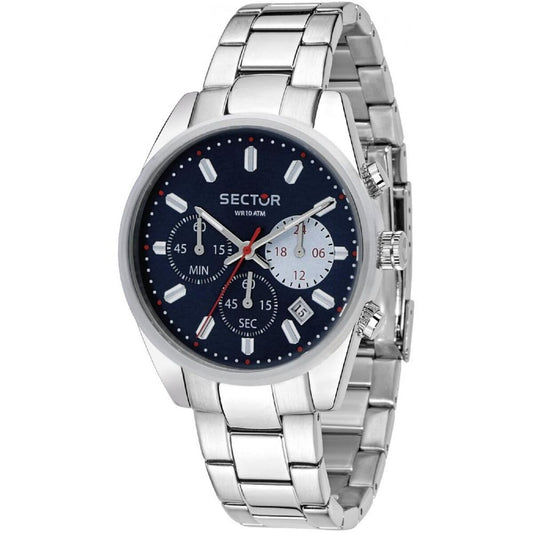 Montre-bracelet acier homme, cadran bleu foncé, bracelet métal, aiguilles rouges et blanches