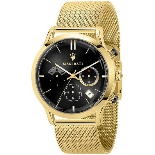 Montre homme Maserati à cadran noir et bracelet maille acier doré, boîtier carré