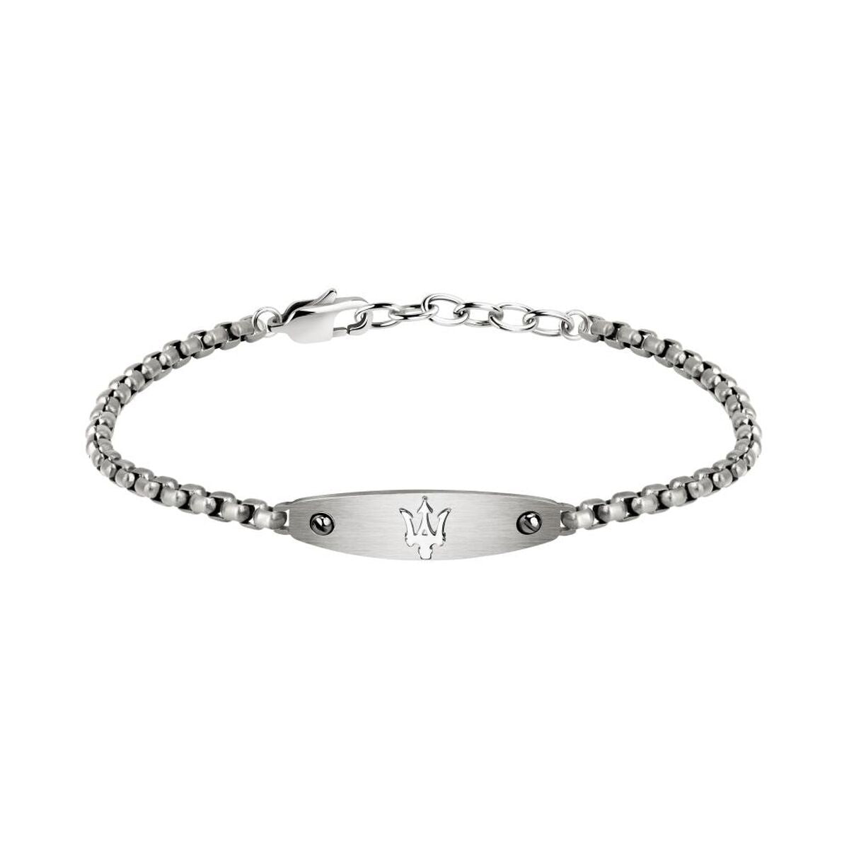 Bracelet Maserati pour femme en acier, chaîne à maillons ronds et plaque ovale gravée