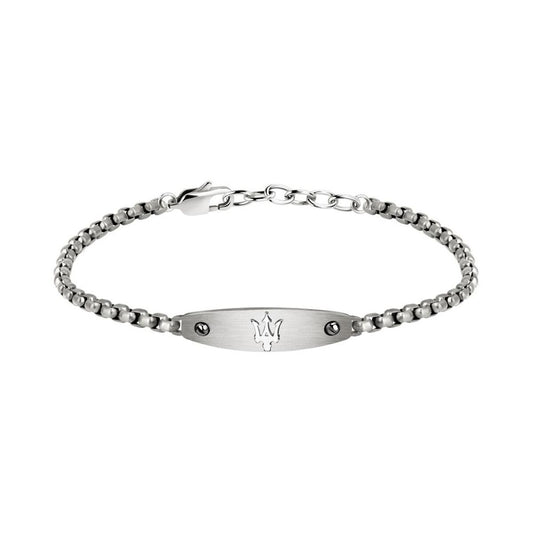 Bracelet Maserati pour femme en acier, chaîne à maillons ronds et plaque ovale gravée