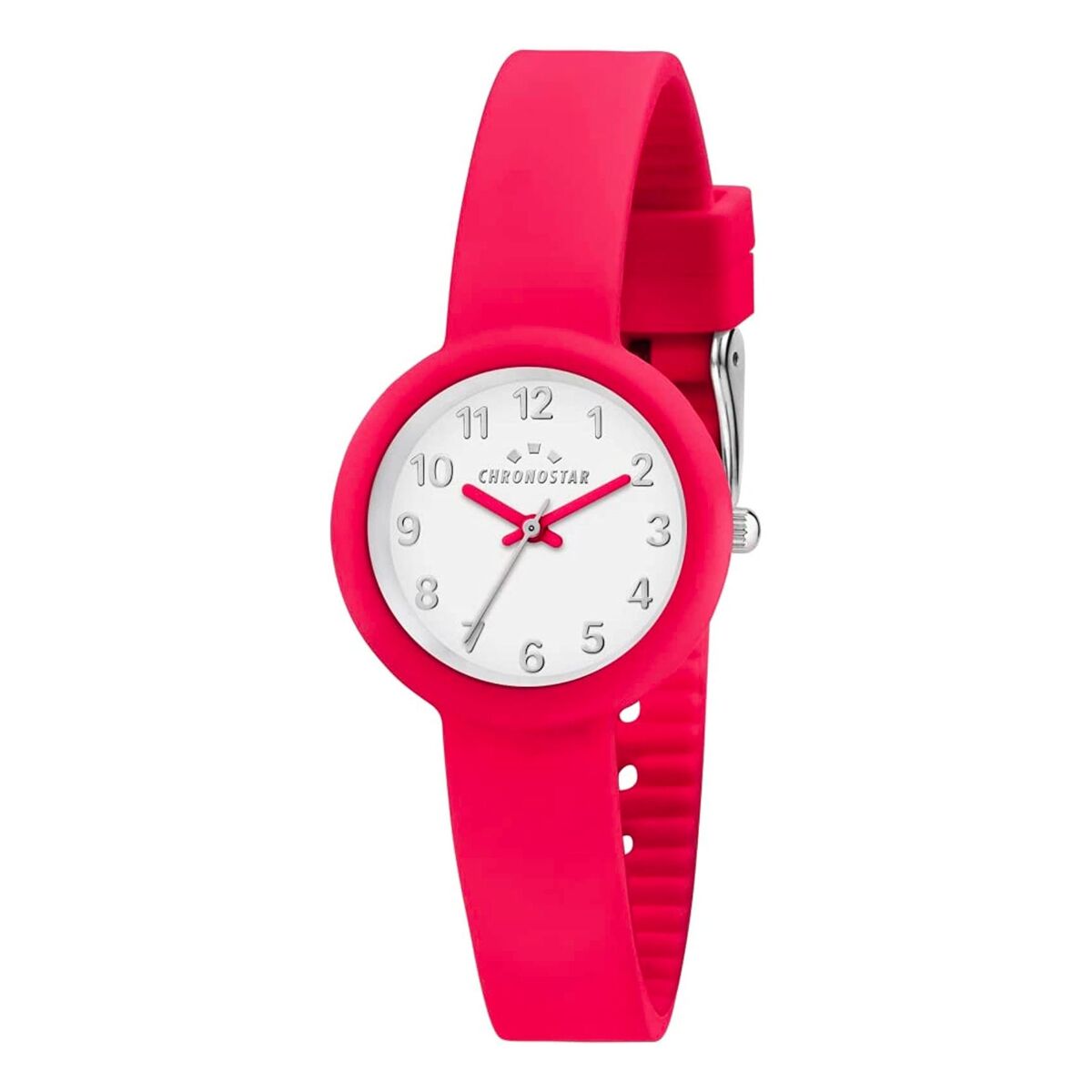 Montre femme Chronostar SOFT à cadran blanc et bracelet rouge en silicone.