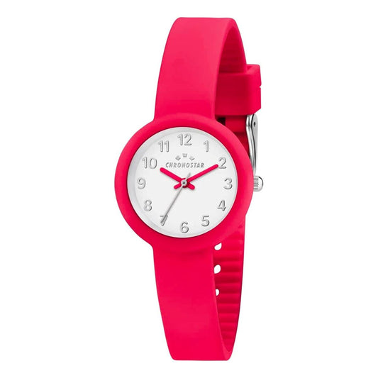Montre femme Chronostar SOFT à cadran blanc et bracelet rouge en silicone.