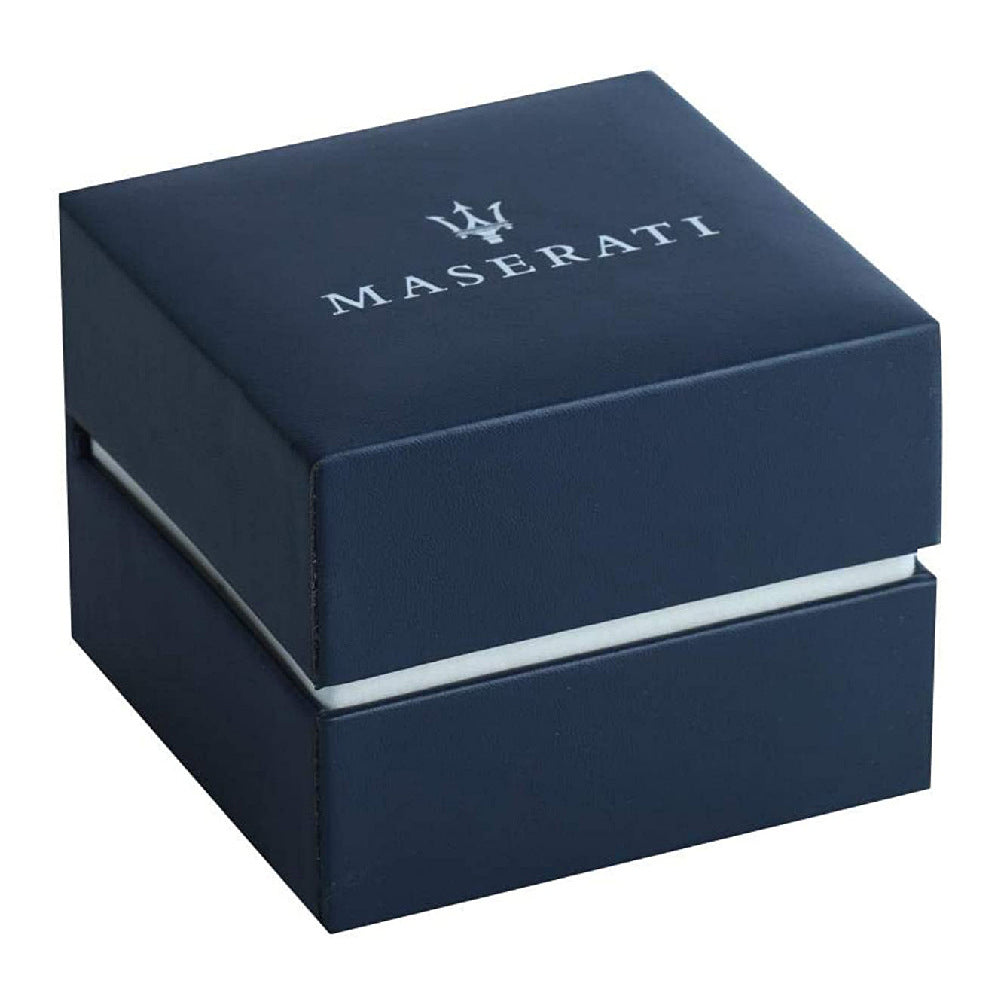 Boîte de montre Maserati bleue avec logo Maserati