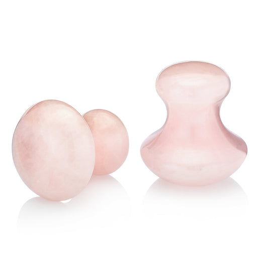 Outil visage en quartz rose poli : disque et pierre en forme de goutte, rose pâle