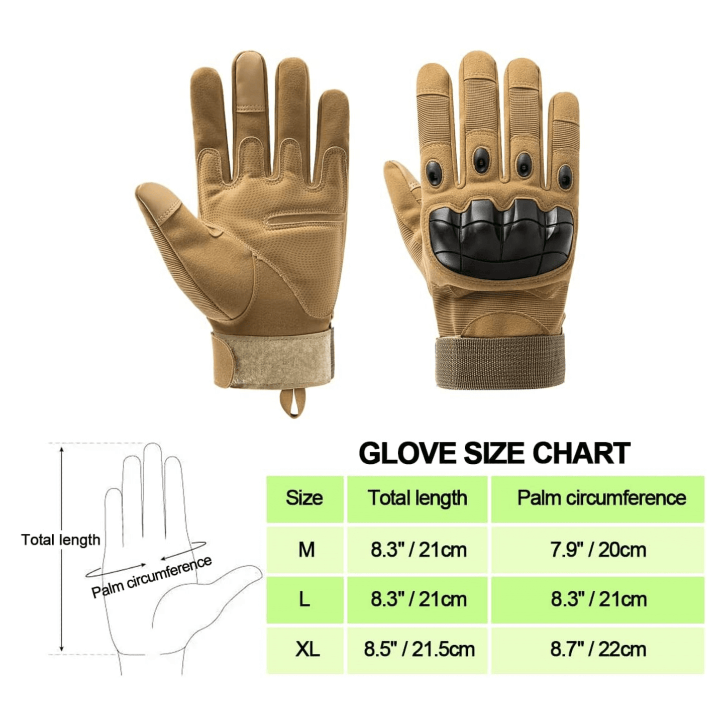 Paire de gants tactiques JupiterGear beige, paume et dos visibles, poignets réglables velcro