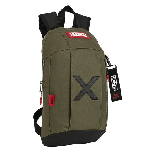 Sac à dos enfant Munich Class Mini vert militaire et noir, logo et poche zippée