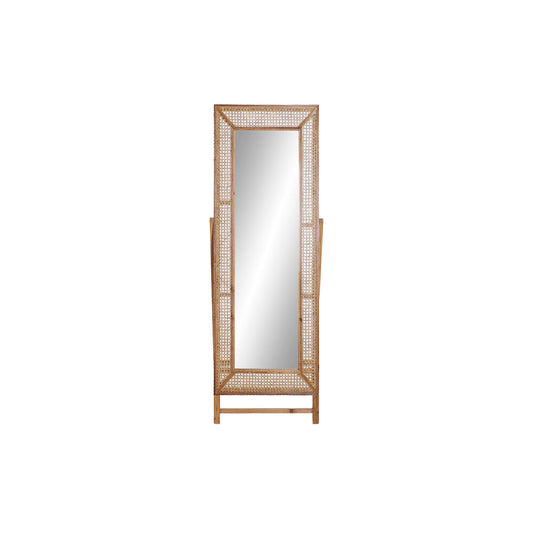 Miroir mural rectangulaire en rotin marron naturel, cadre ajouré