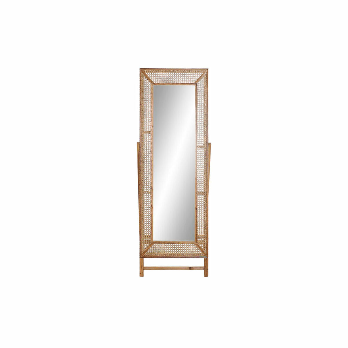 Miroir mural vertical rectangulaire en rotin marron naturel, bordure ajourée