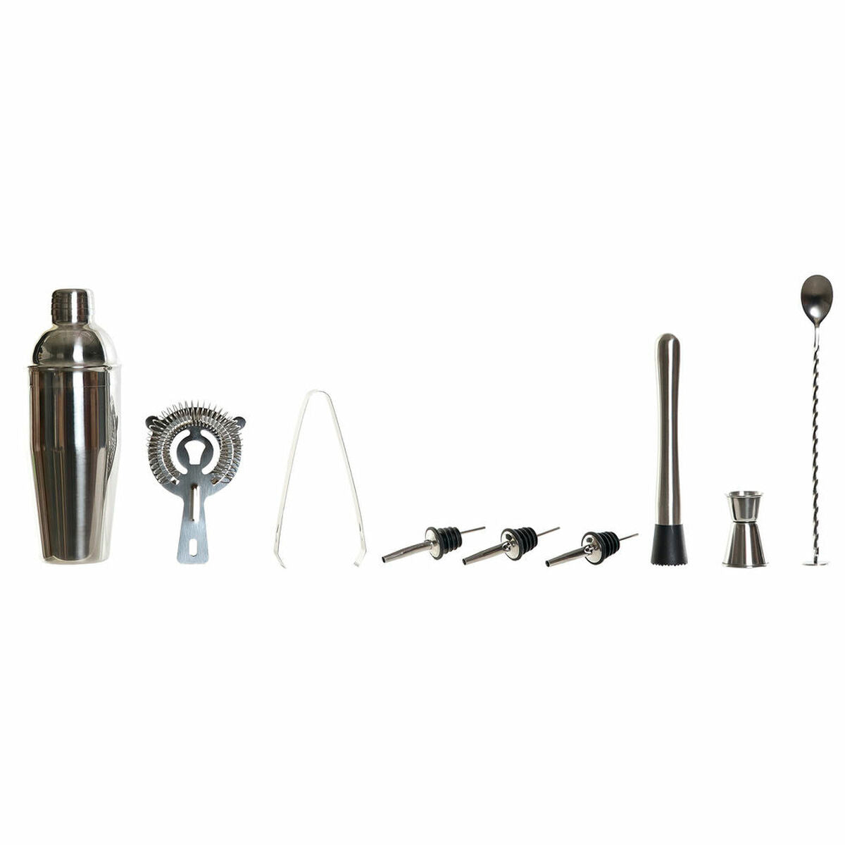 Ensemble d’accessoires cocktail en inox : shaker, doseur, brosse et paille