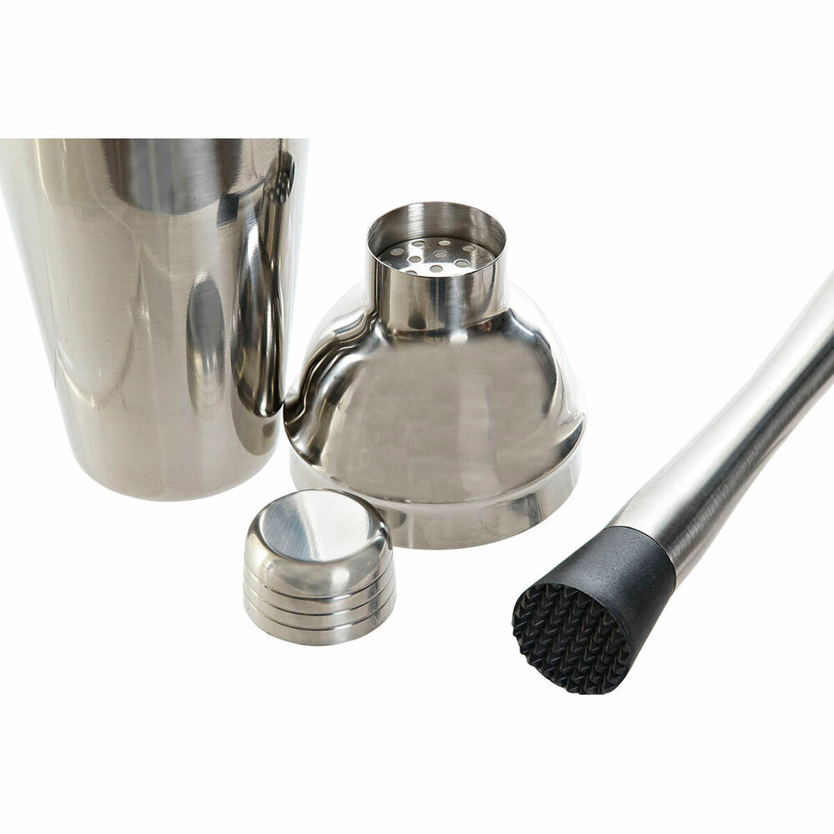 Shaker en acier inox, doseur et embout avec poignée noire