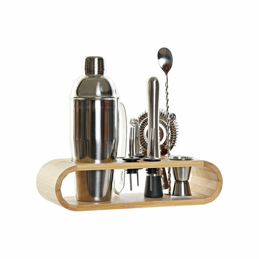 Set cocktail en inox sur plateau en bambou, avec accessoires à cocktails