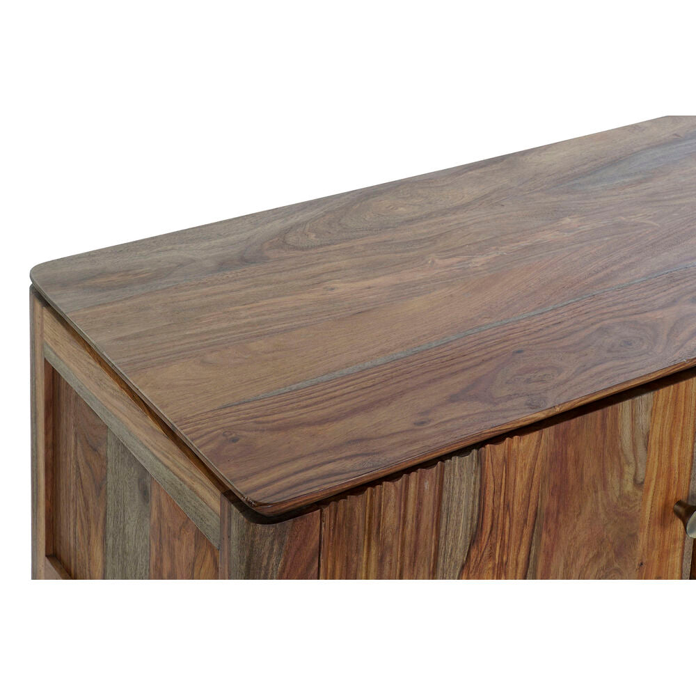 Meuble TV en bois: dessus rectangulaire gris et côtés brun clair, veinage marqué