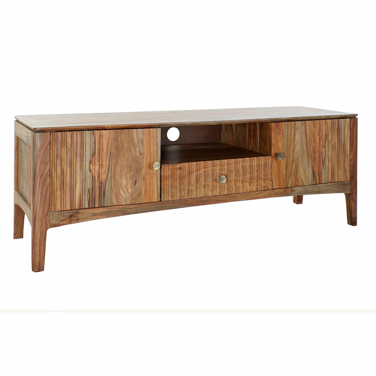 Meuble TV Hemys en bois brun et naturel, façade avec 2 portes et 1 tiroir
