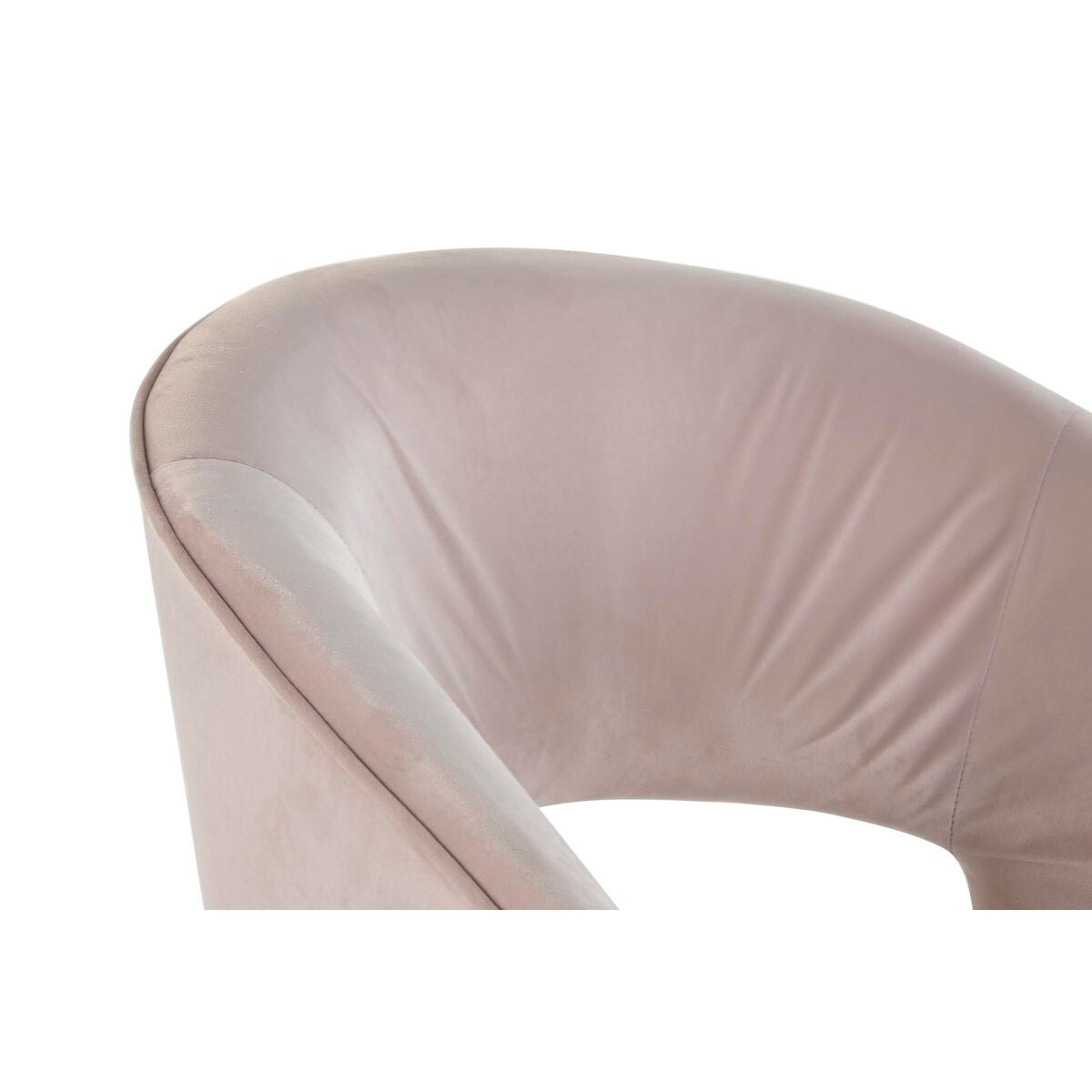 Dossier du fauteuil en velours rose clair, capitonnage doux et couture
