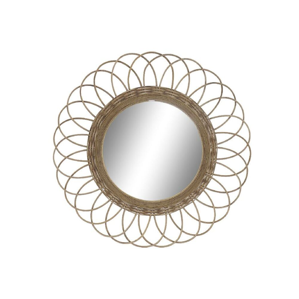 Miroir mural en rotin tressé marron, cadre circulaire et motif rayonnant