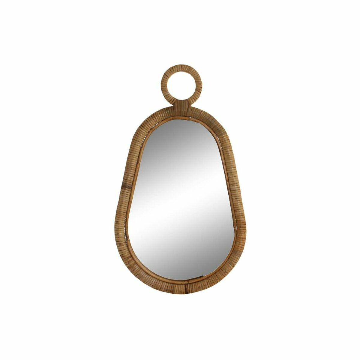 Miroir mural ovale en rotin naturel, bord arrondi avec anneau suspendu