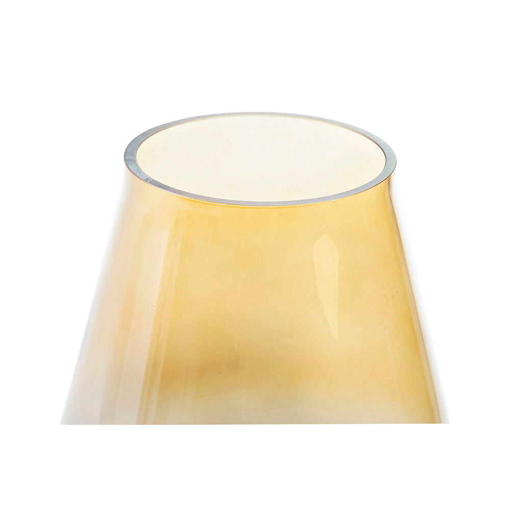 Vase en cristal bicolore jaune, vue du dessus avec ouverture circulaire