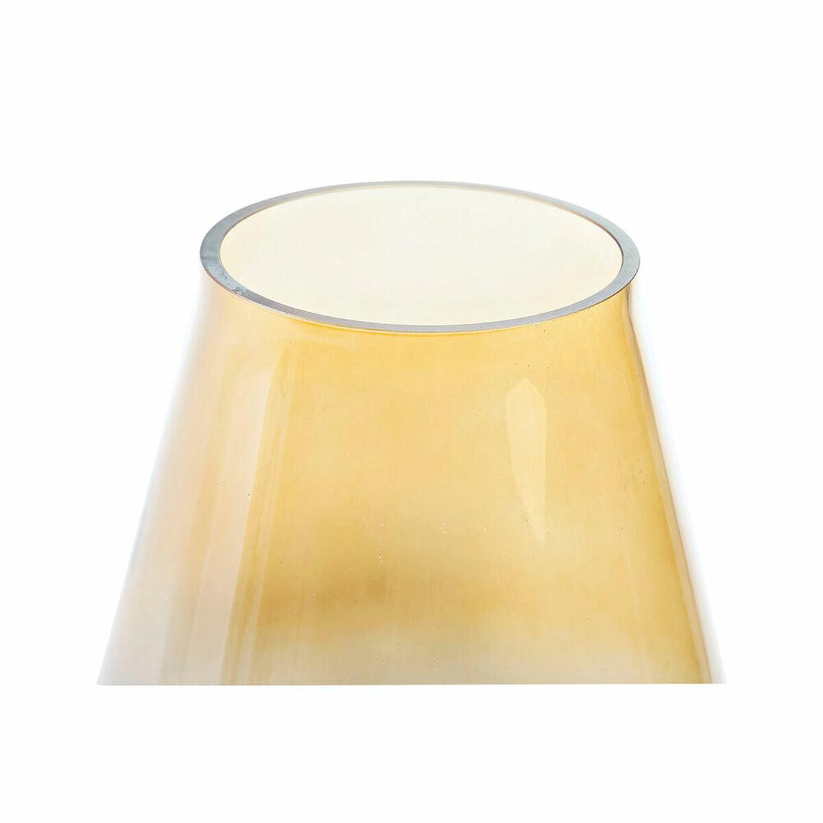 Vase en cristal bicolore jaune, ouverture blanche et bord gris foncé