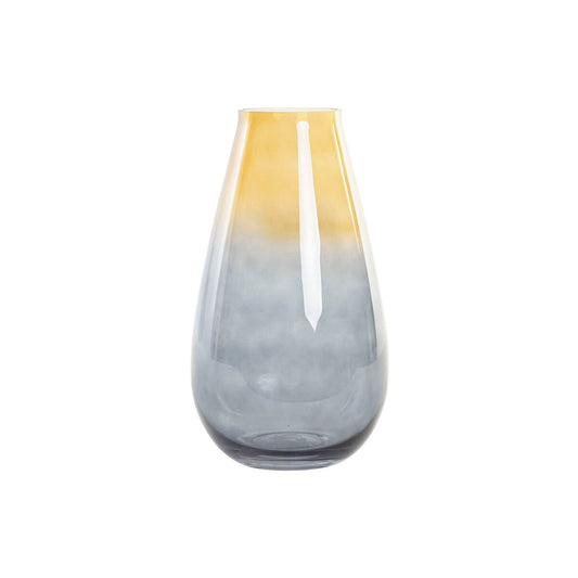 Vase en cristal bicolore jaune et gris, intérieur clair, base arrondie