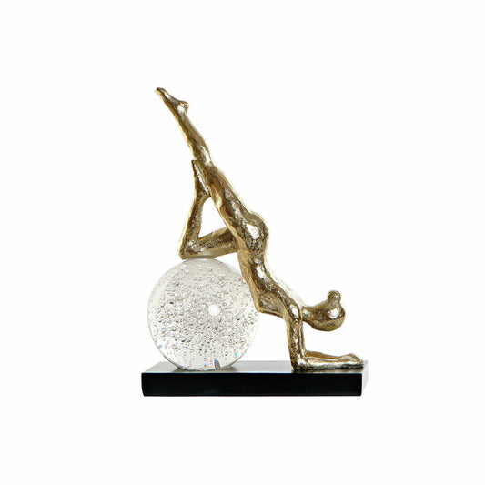 Figurine de yoga décorative Hemys dorée, sur socle, avec boule cristalline blanche