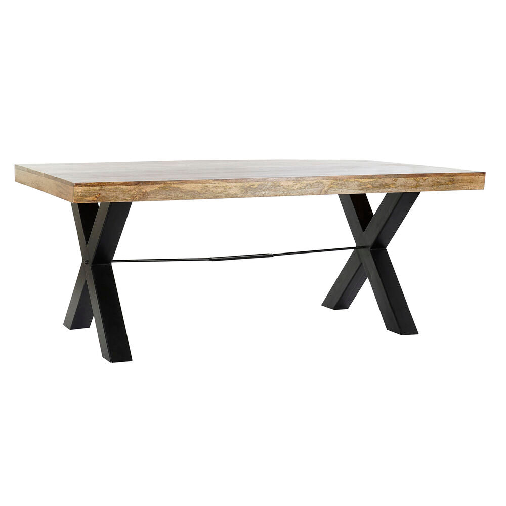 Table à manger en bois de manguier et piètement métal noir en forme de X