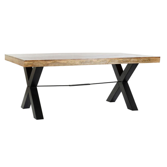 Table à manger en bois de manguier et piètement métal noir en forme de X