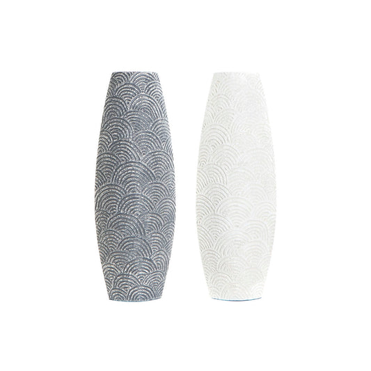 Duo de vases résine motifs orientaux beige clair et gris