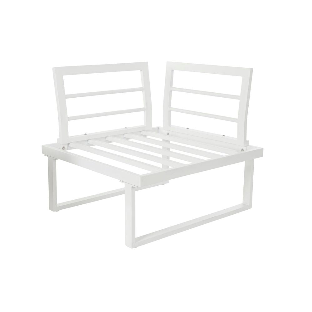 Lit de jardin pliant? non. Salon de jardin : cadre blanc avec assise à lattes et dossier rectangulaire.