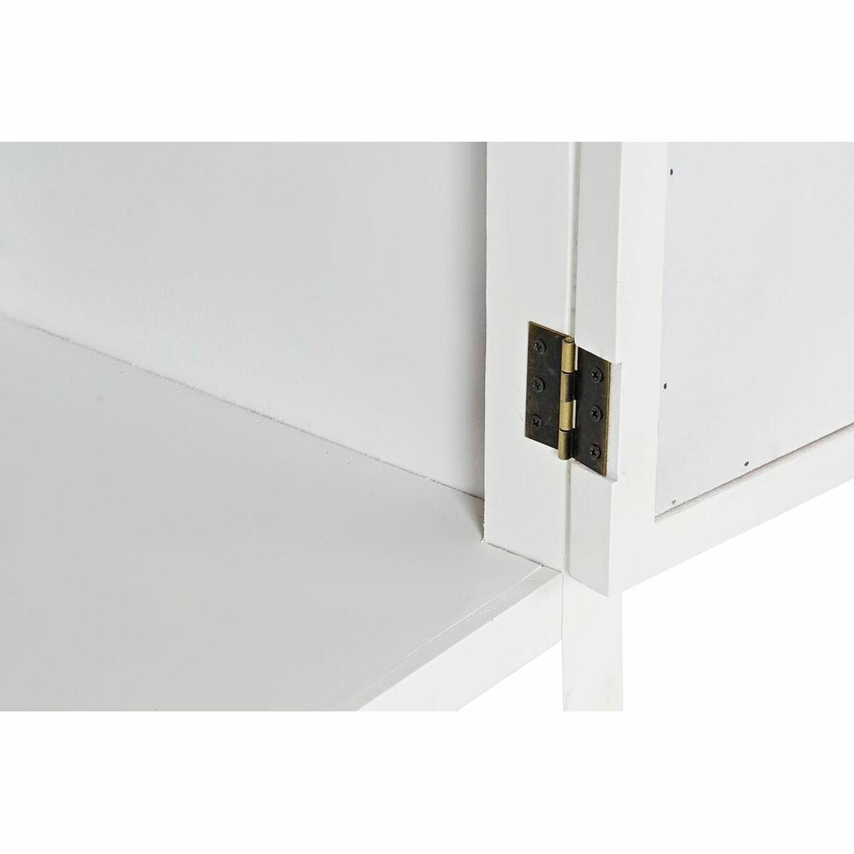 Coin inférieur du meuble TV blanc avec charnière métallique dorée