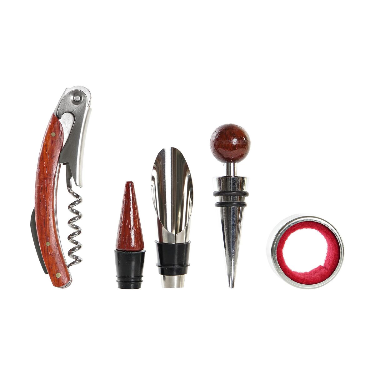 Jeu d’accessoires à vin métalliques et bois : tire-bouchon et bouchon