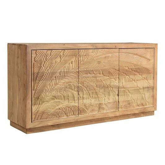 Buffet en bois clair avec portes à motif palmiers gravé sur la façade