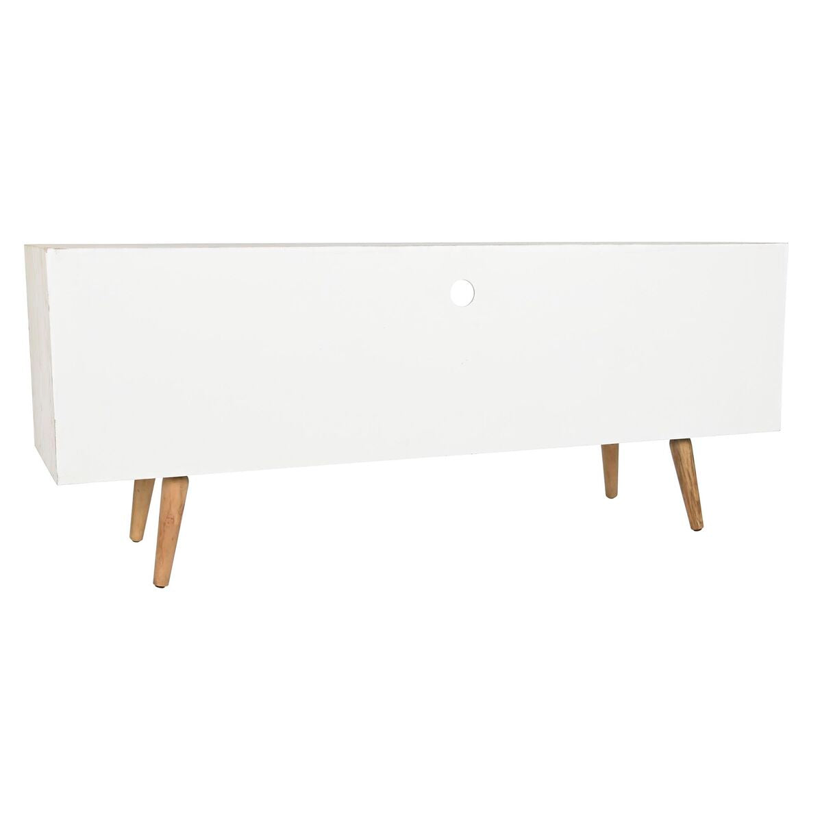 Meuble TV blanc naturel, panneau avant lisse et pieds en bois brossé