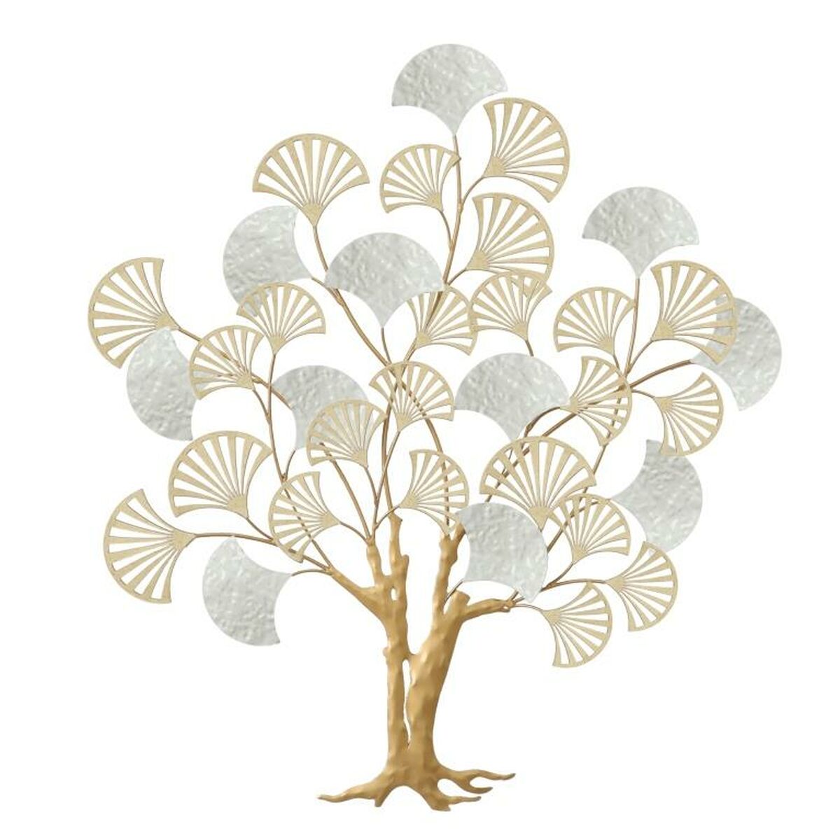 Décoration murale : arbre en métal doré avec feuilles arrondies