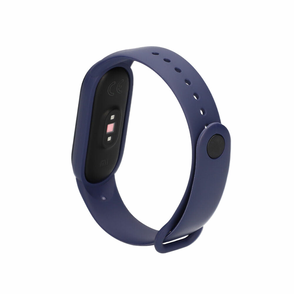 Bracelet de montre en silicone bleu avec module noir et écran à icônes