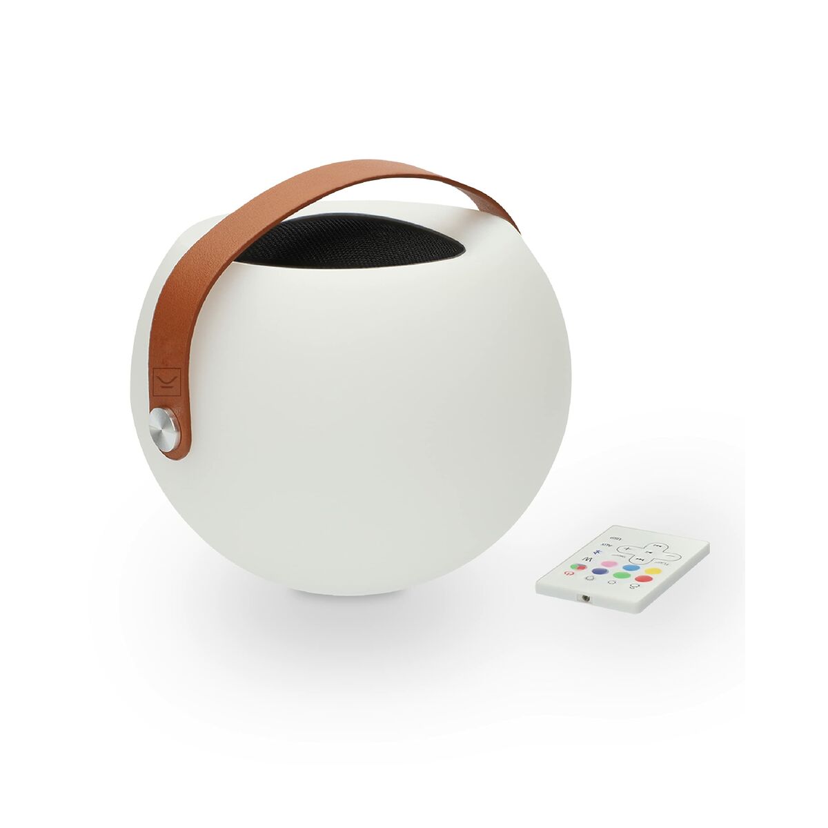 Enceinte Bluetooth Bubble blanche avec poignée marron et grille noire supérieure
