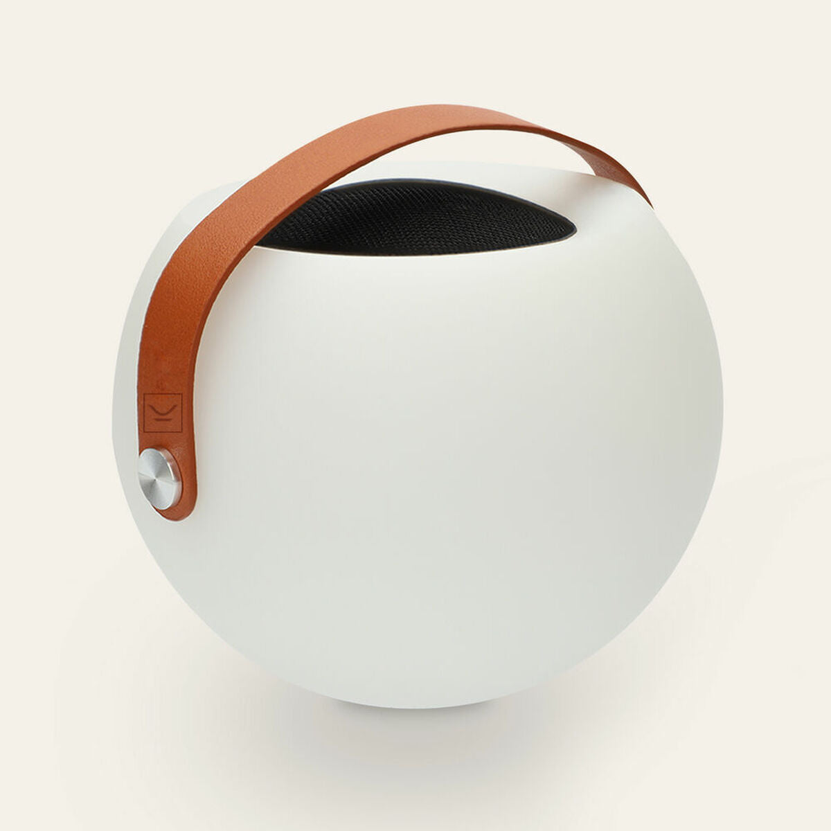 Enceinte Bluetooth Bubble blanche avec poignée marron et bouton latéral