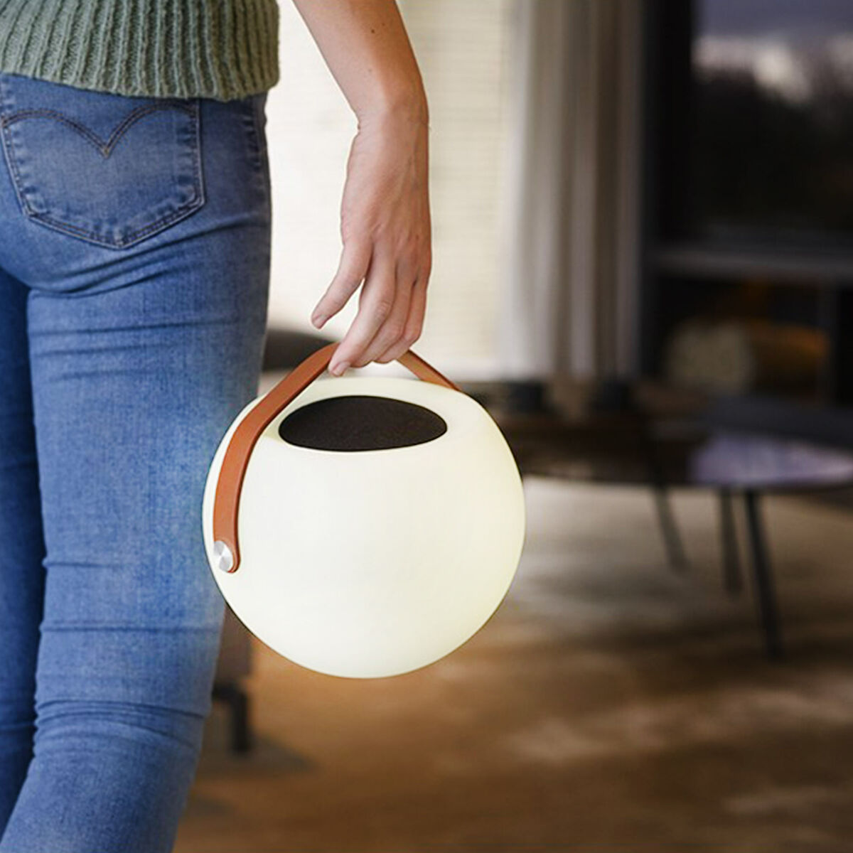 Enceinte Bluetooth Bubble blanche avec lumière douce, poignée orange