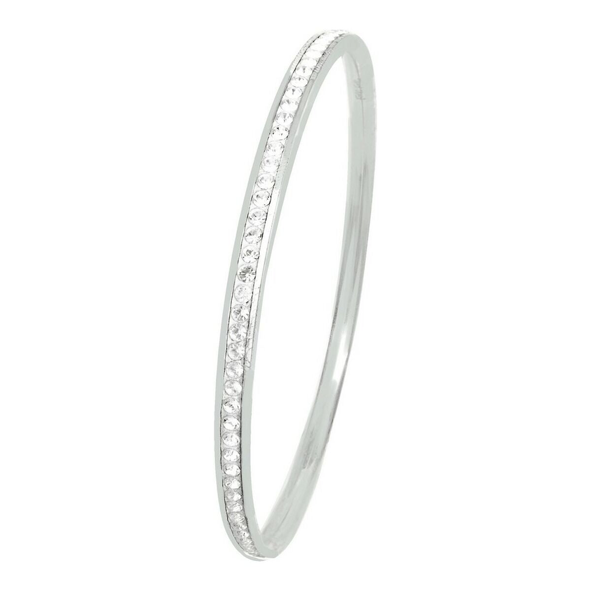 Bracelet jonc en acier argenté, anneau fin avec pierres sur la surface