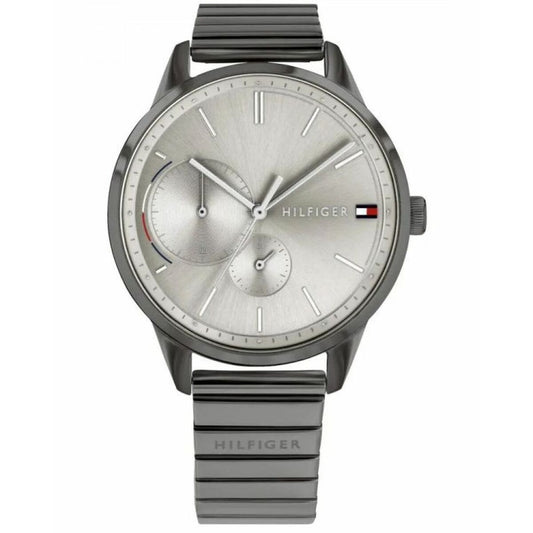 Montre-bracelet Tommy Hilfiger à bracelet à maillons noirs, cadran argenté, trois aiguilles