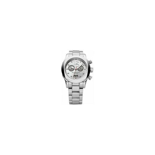 Montre femme Burberry à bracelet métallique argenté, cadran gris et index noirs.
