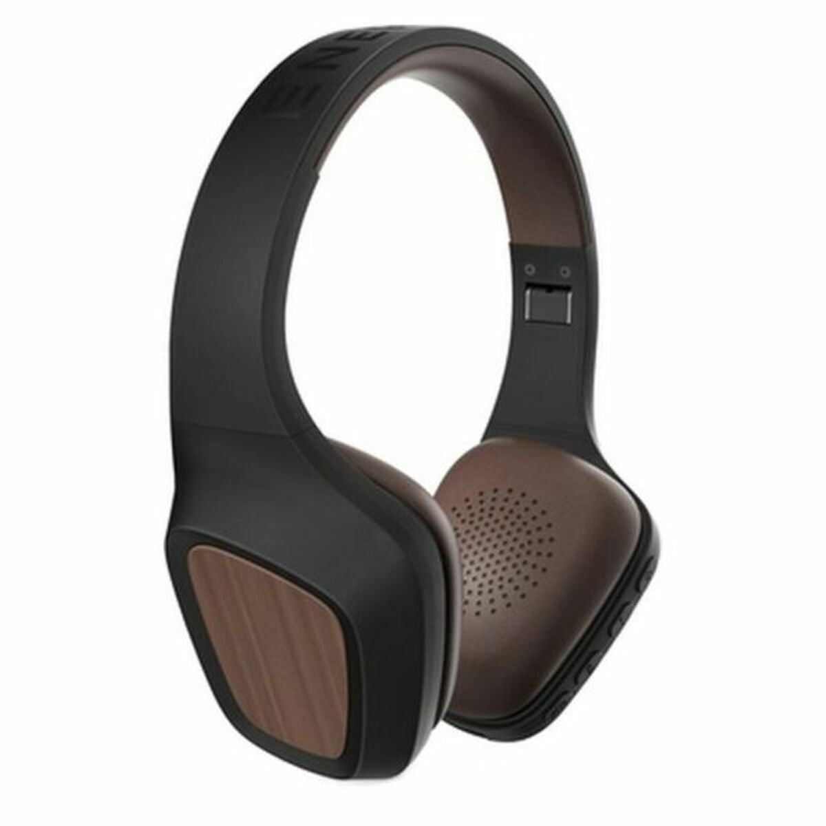 Casque Bluetooth sans fil noir, grille haut-parleur sur l’oreillette, commandes latérales.