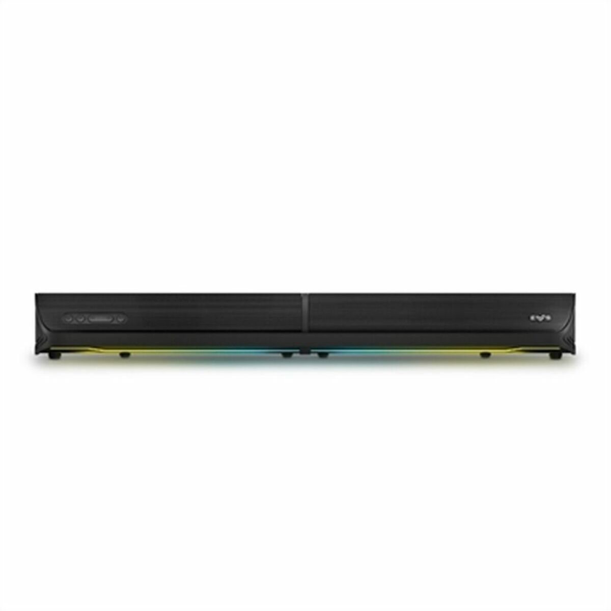 Barre de son Bluetooth noire avec éclairage multicolore sous l’appareil et commandes
