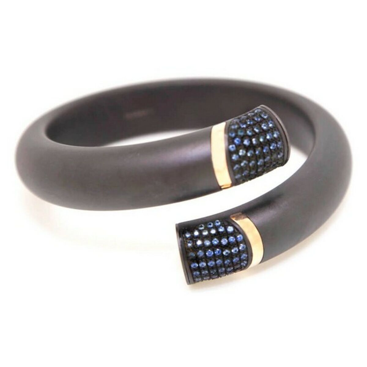 Bracelet manchette marron foncé, strass bleus avec bord doré