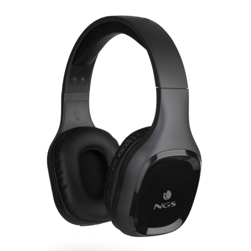 Casque Bluetooth NGS gris foncé, oreillettes ovales noires, arceau rembourré