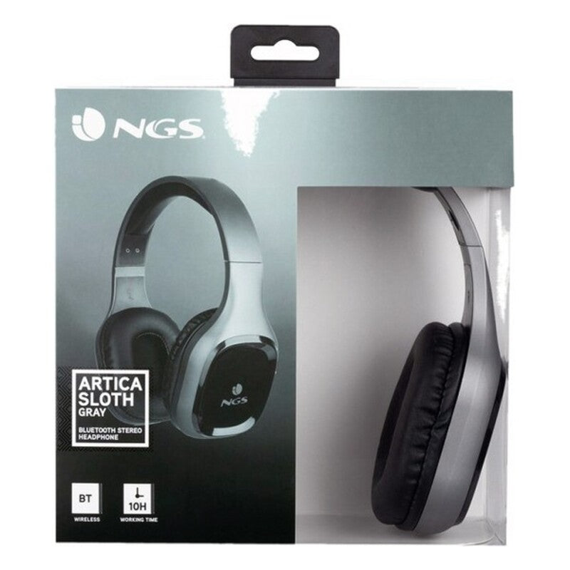 Casque Bluetooth NGS gris, coussinets noirs et coque argentée, micro intégré