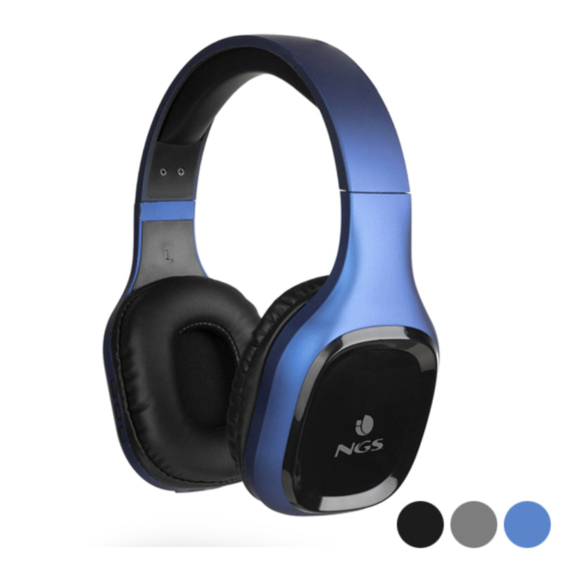 Casque Bluetooth NGS bleu, oreillettes ovales noires, arceau et coque bleus