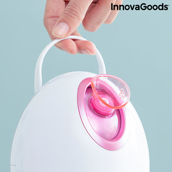 Sauna facial électrique InnovaGoods, appareil blanc avec tête rose transparente