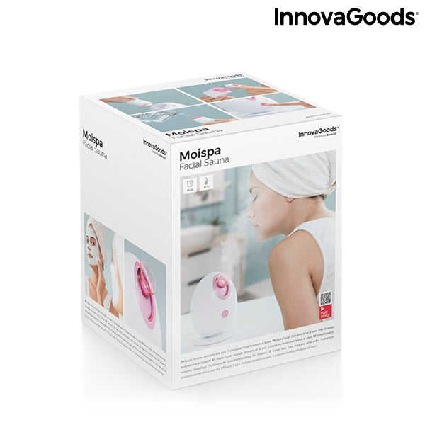Boîte du sauna facial Moispa InnovaGoods, façade avec photo de l’appareil