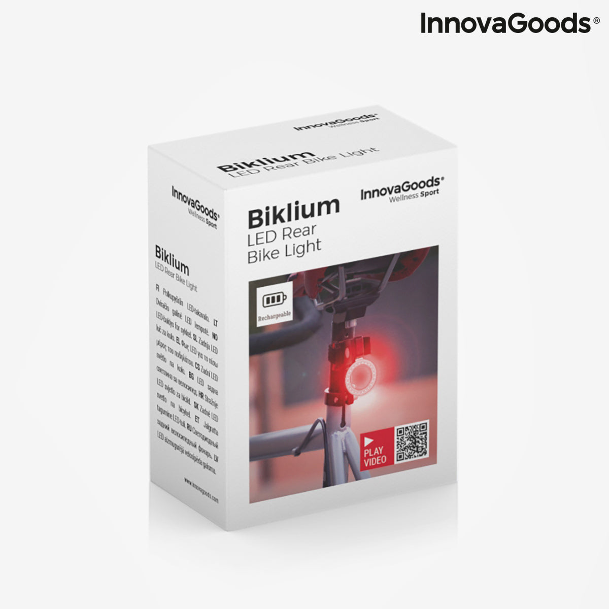 Boîte du feu arrière LED pour vélo Biklium InnovaGoods avec illustration du voyant rouge