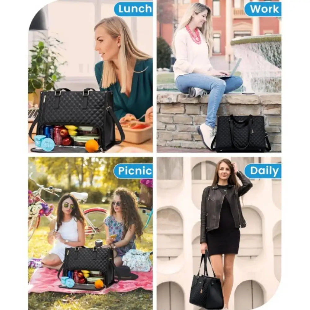 Sac cabas isotherme 2 en 1 matelassé noir avec petite trousse isotherme sur le côté